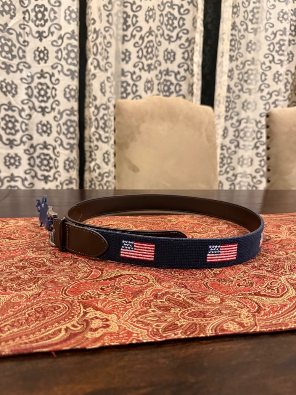 Penguin Men's Size 36 Navy American Flag Belt MSRP $60